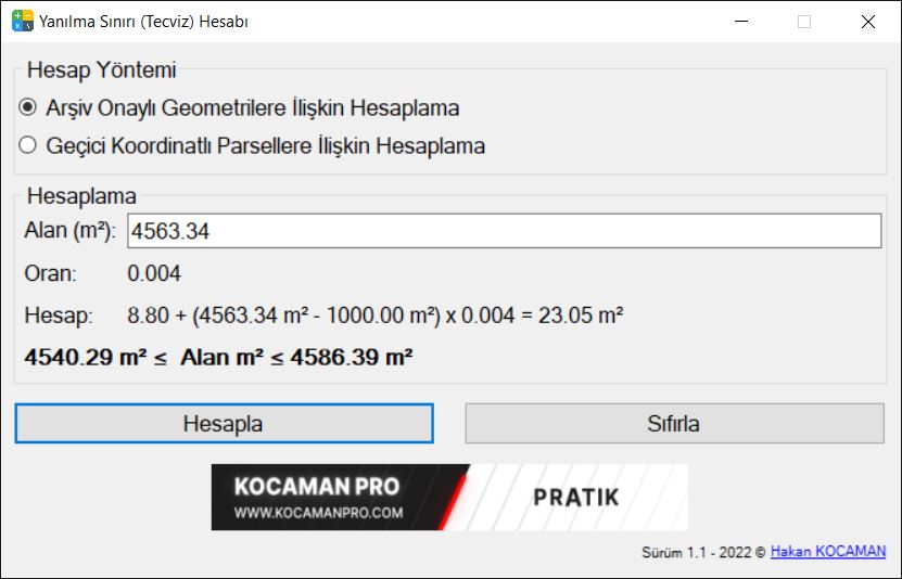 Yanılma Sınırı (Tecviz) Hesabı uygulaması.